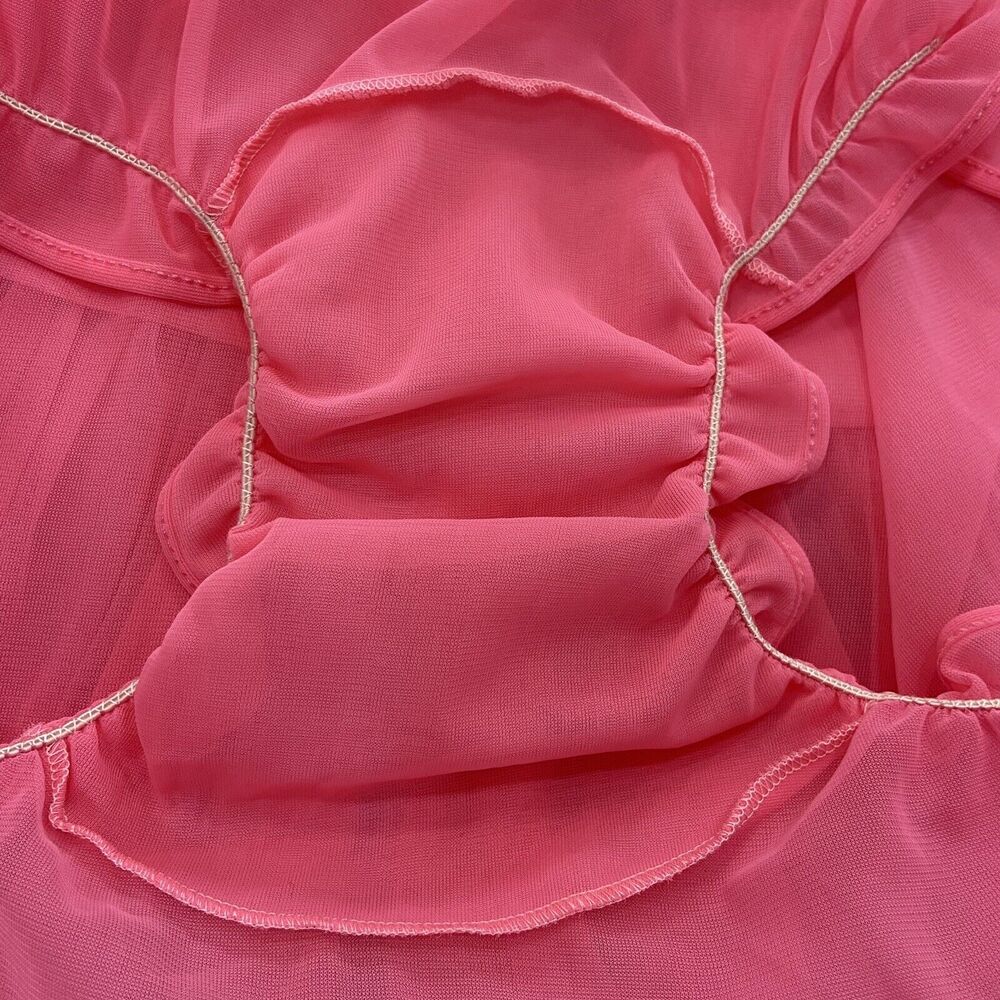 Vintage 50s Bubblegum Pink Nylon Chiffon Pearl Trim Babydoll Nightie Set Size M - Picture 14 of 16